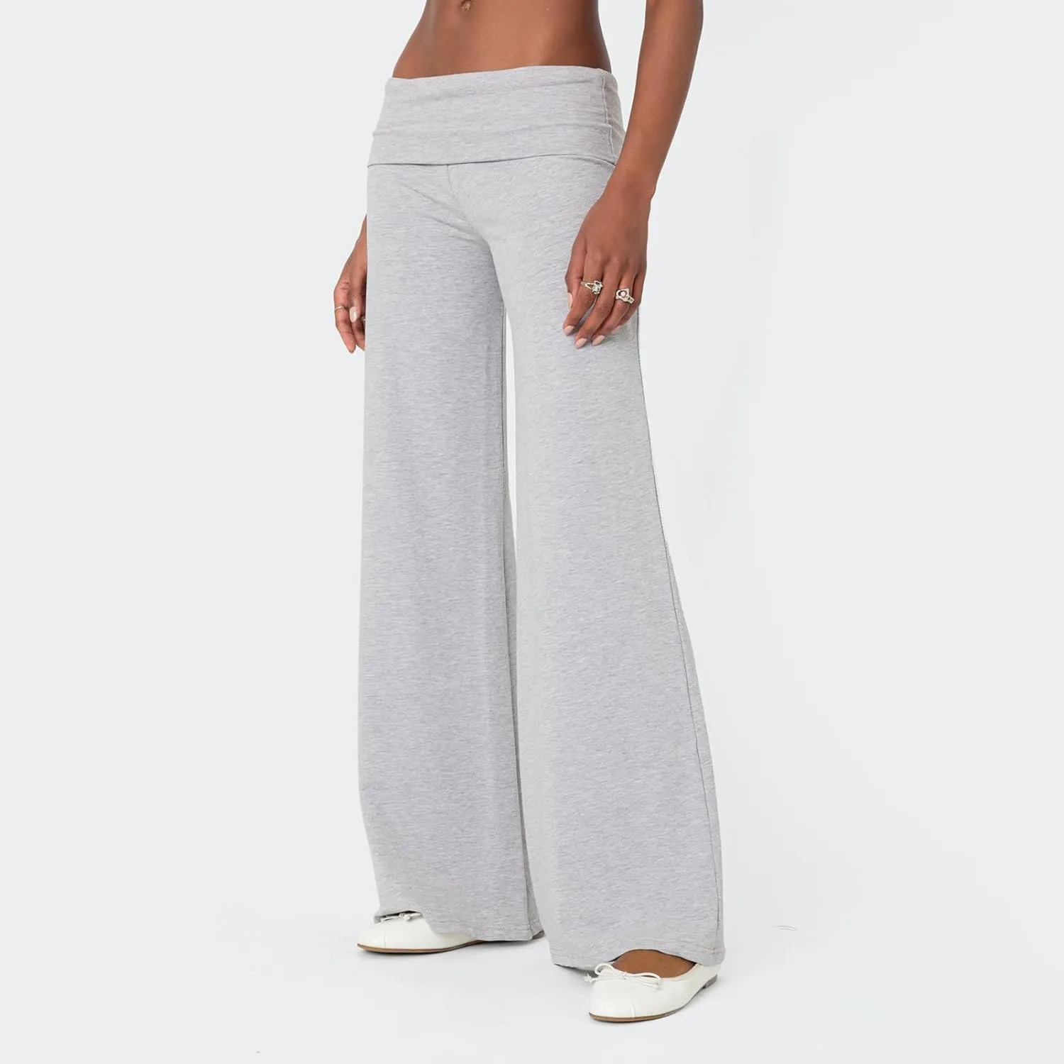 NZNDSHD Fold Over Yoga Pants for Women Low Rise Straight Leg Sweatpants Y2k Solid Color Stretchy Loose Gym Lounge Leggings