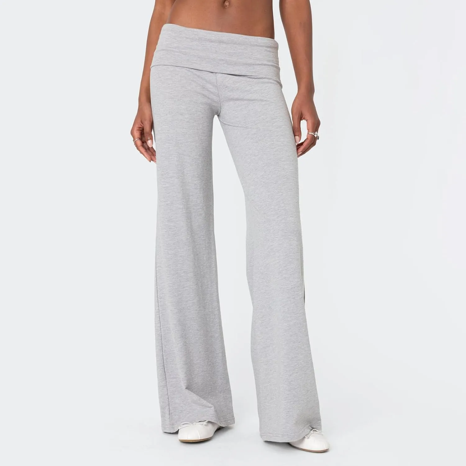 NZNDSHD Fold Over Yoga Pants for Women Low Rise Straight Leg Sweatpants Y2k Solid Color Stretchy Loose Gym Lounge Leggings