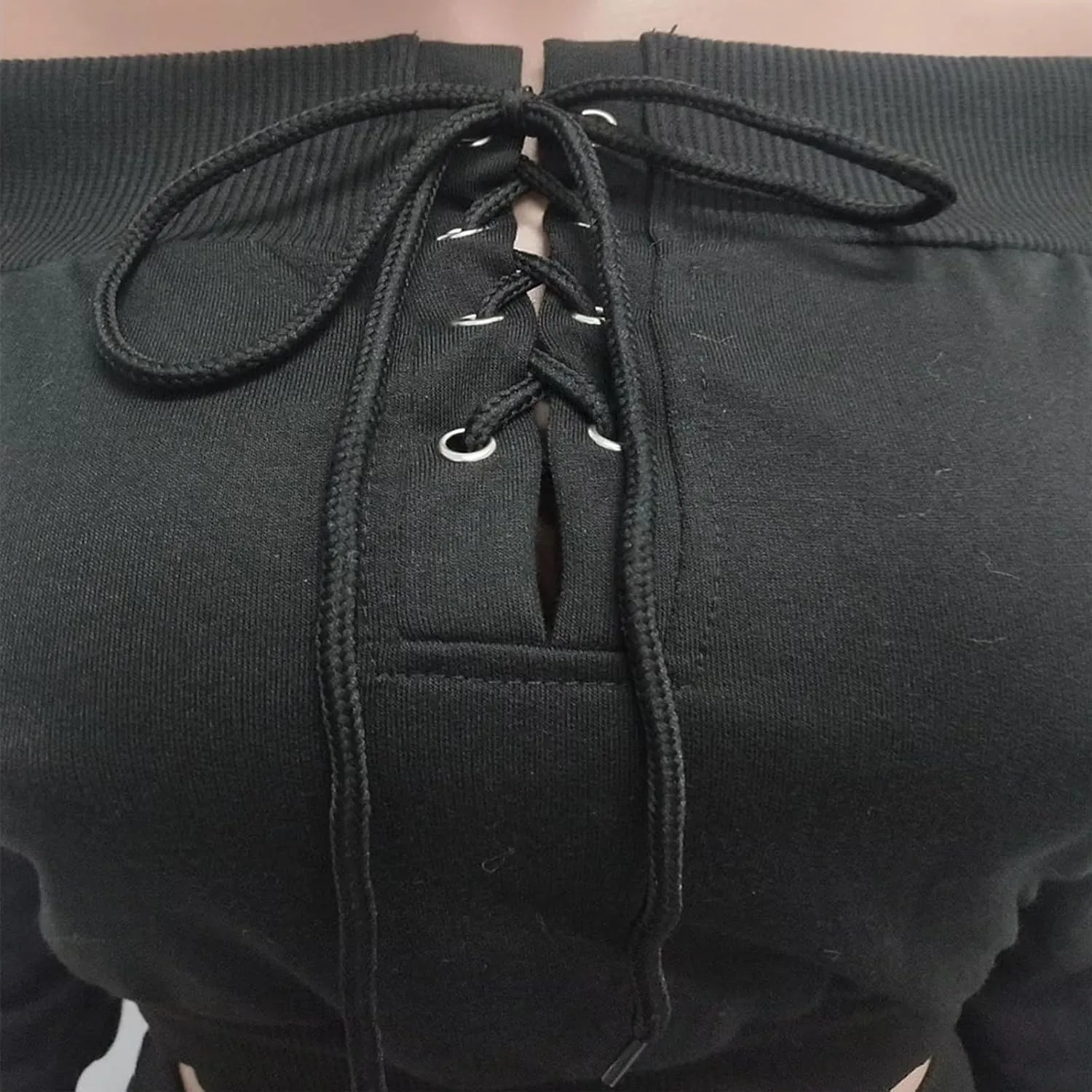 OLUOLIN Women Sexy Long Sleeve Two Pieces Outfits Tracksuit Lace Up Off Shoulder Casual Sweatsuit