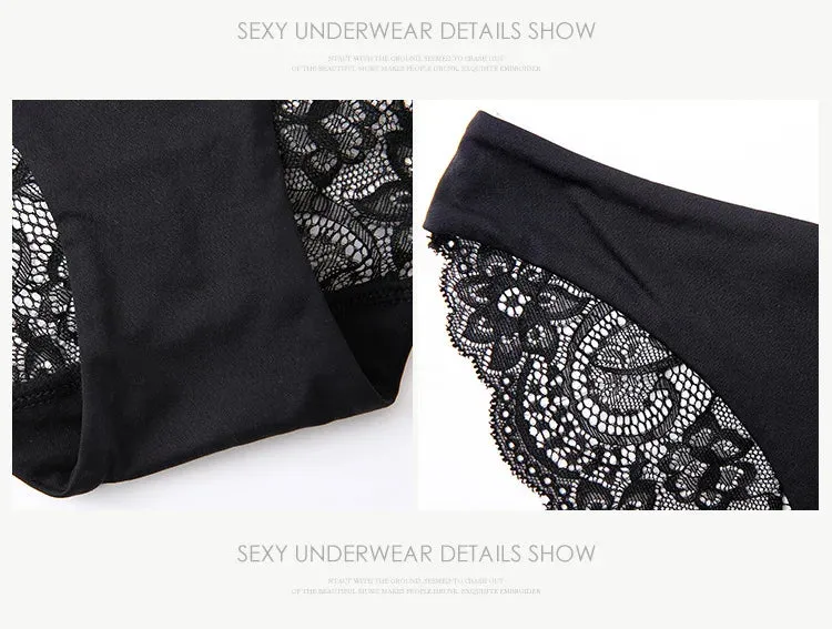 Sexy Women's Panties Seamless Lingerie Transparent Lace Bikini Briefs Plus size Lady Girl Underwear Cotton Fabric Intimates Top