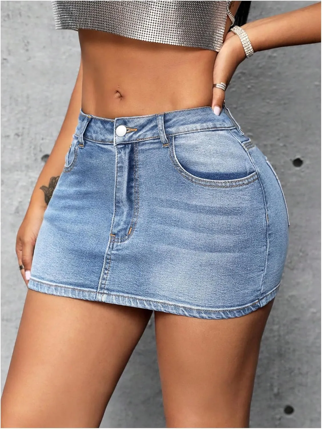 SHENHE Women's Ripped Low Rise Zip Fly Denim Skirt Sexy Y2k Vintage Jean Mini Skirt