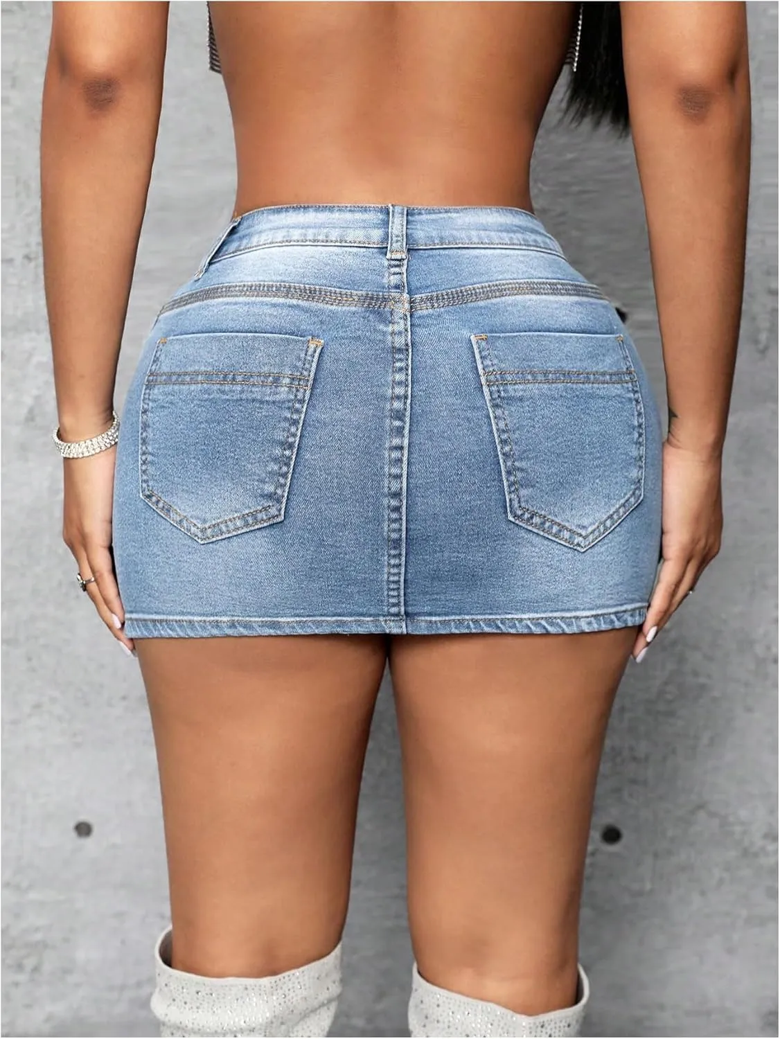SHENHE Women's Ripped Low Rise Zip Fly Denim Skirt Sexy Y2k Vintage Jean Mini Skirt
