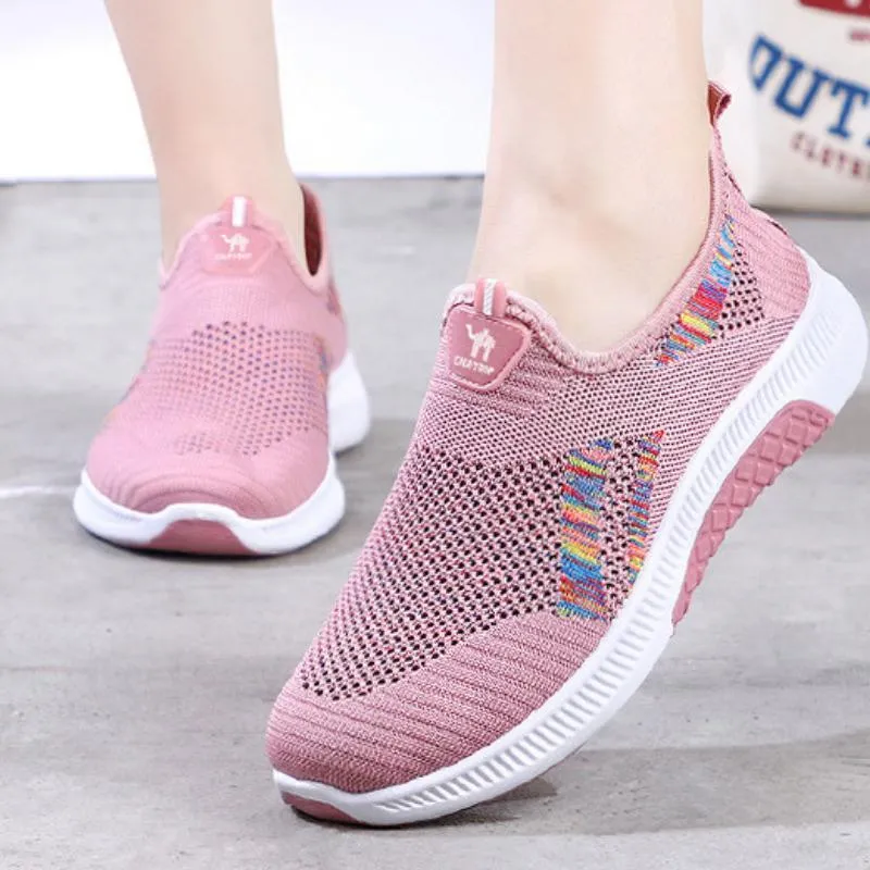 Slip on fly-woven breathable casual lightweight breathable sneakers