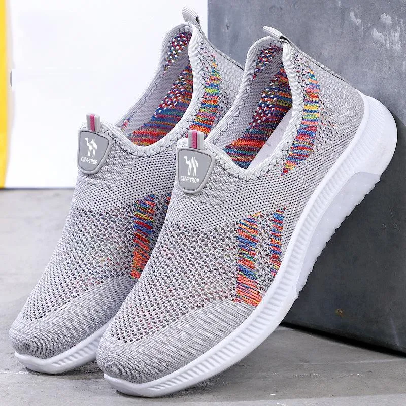 Slip on fly-woven breathable casual lightweight breathable sneakers