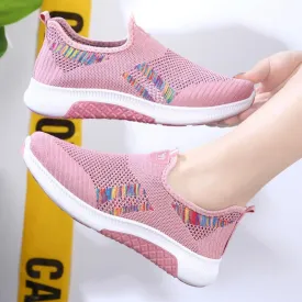 Slip on fly-woven breathable casual lightweight breathable sneakers