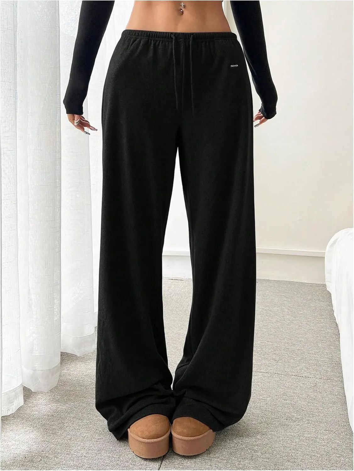 SOLY HUX Women's Drawstring Sweatpants Low Rise Baggy Wide Leg Pants with Pockets