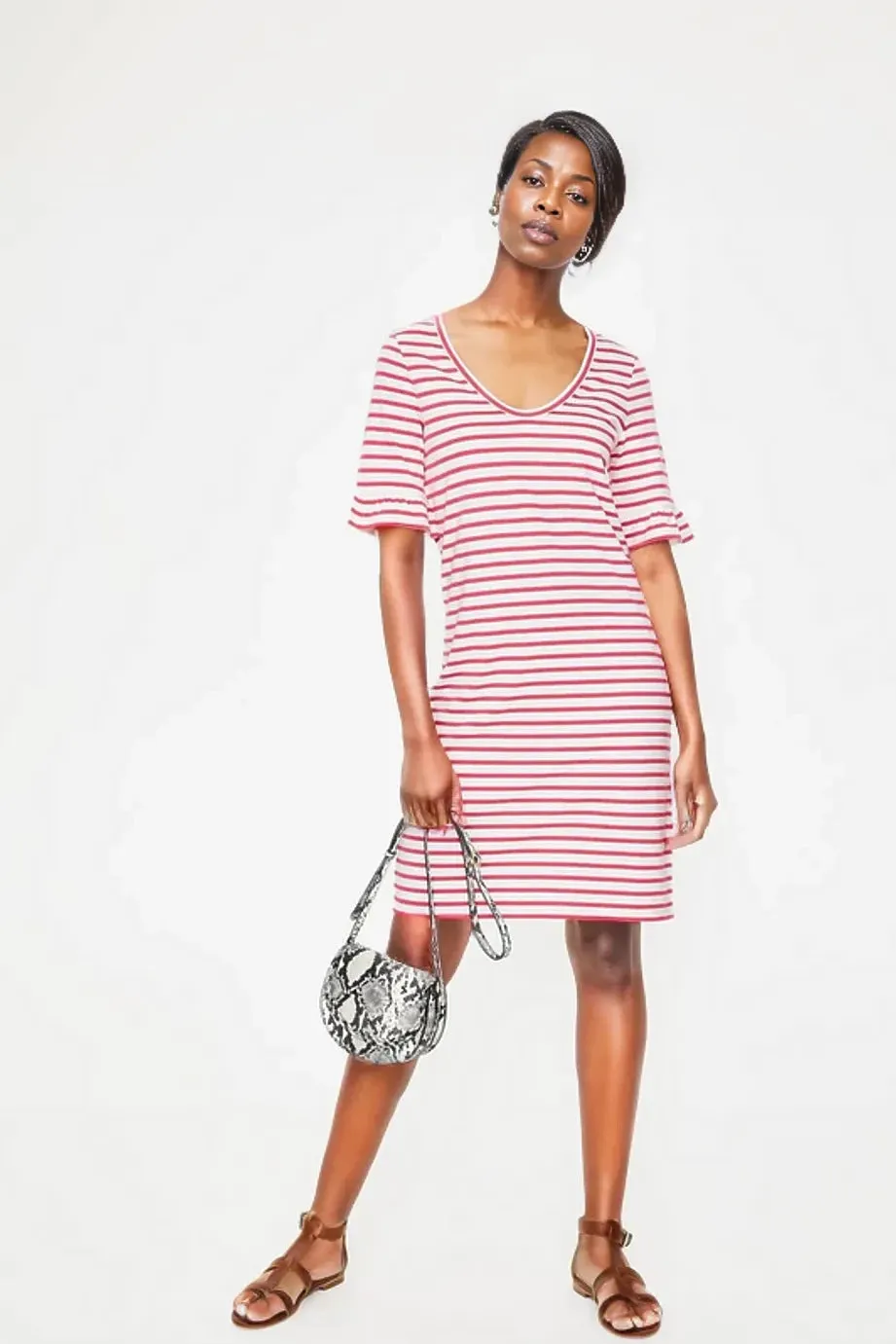 Stripe Jersey V Neck Dress