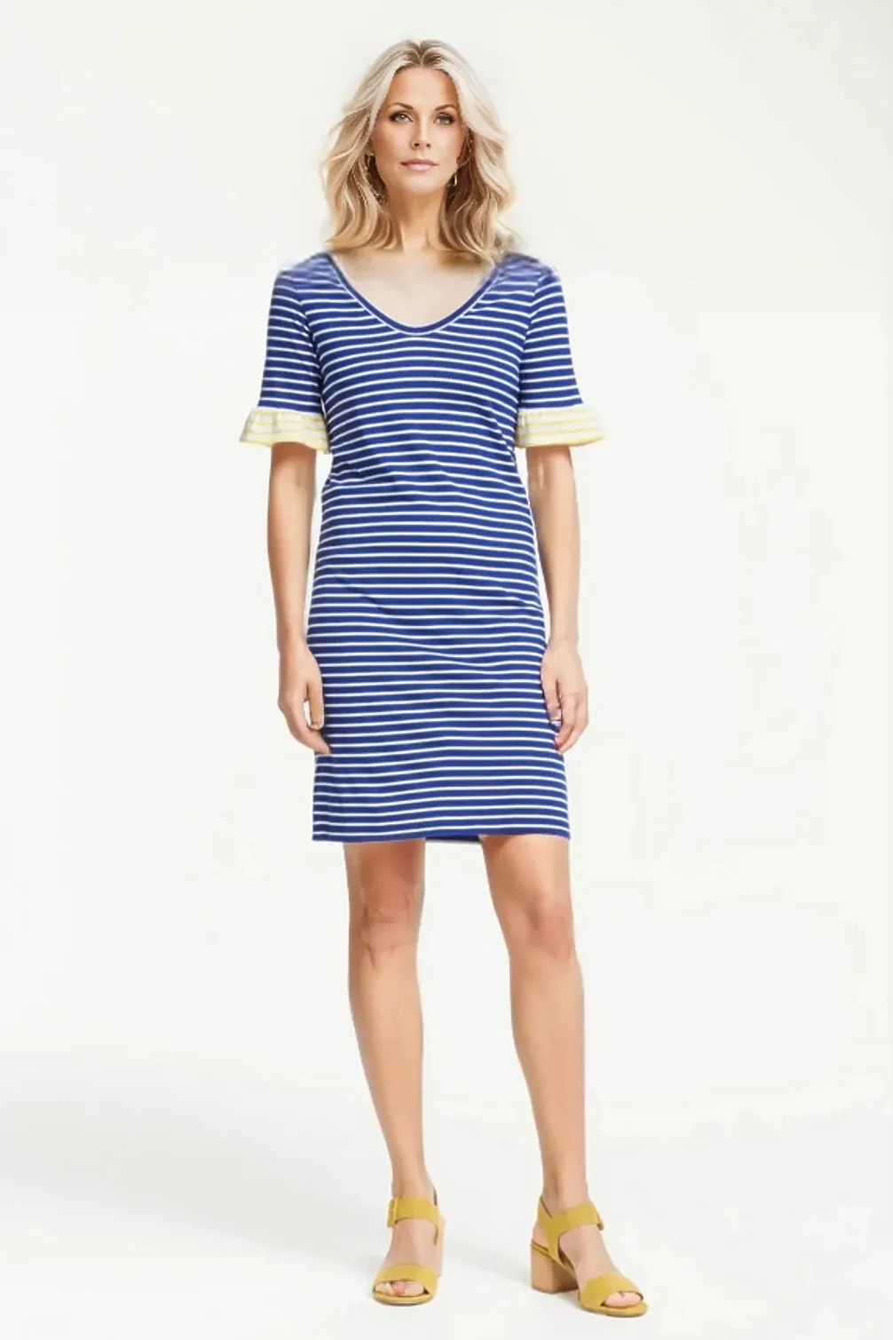 Stripe Jersey V Neck Dress