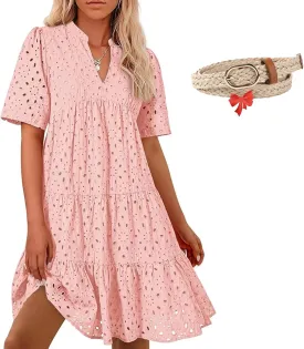 The Beauty North Eyelet Dress, Eyelet Dresses for Women 2025, Women Summer Ruffle Hem Floral Lace Dress