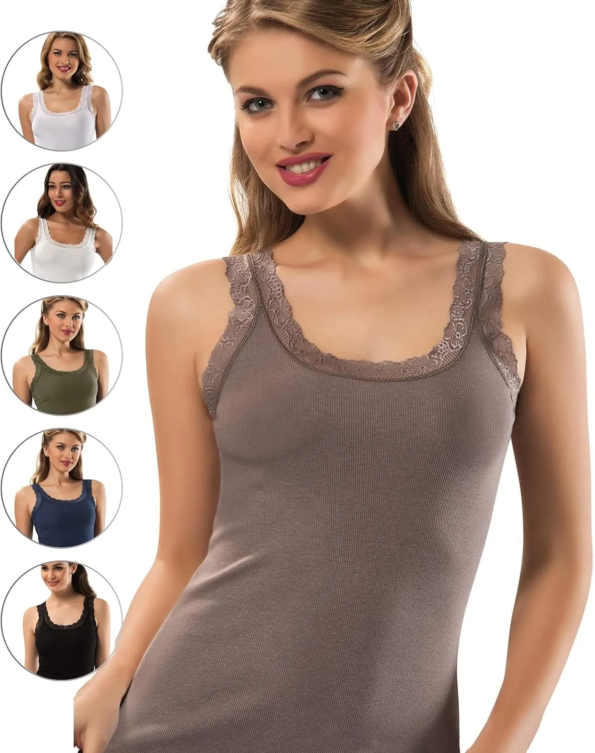 VAVONNE Lace Camisole Tank Tops for Women, Soft Stretch Ribbed Cotton Cami