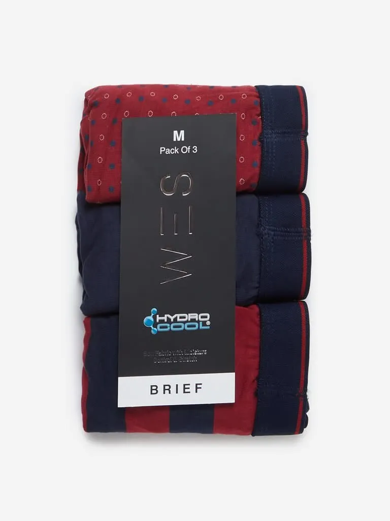 WES Lounge Red Hydro Cool Briefs Pack of Three