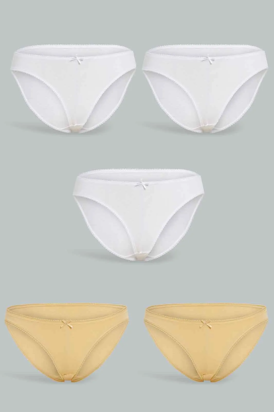Women Beige And White Plain Bikini Brief (Pack of 5)