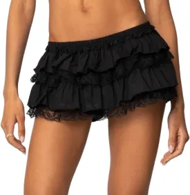 Women Lace Skater Skirts Low Rise Ruffle Frill Tiered Bloomer Mini Skort Cute Layered Flowy A Line Shorts Skirts