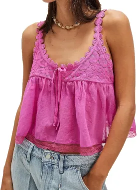 Women Lace Trim Babydoll Tank Top Tie Front Sexy Semi Sheer Y2k Summer Teen Girls Going Out Tops Women Lace Trim Babydoll Tank Top Tie Front Sexy Semi Sheer Y2k Summer Teen Girls Going Out Tops