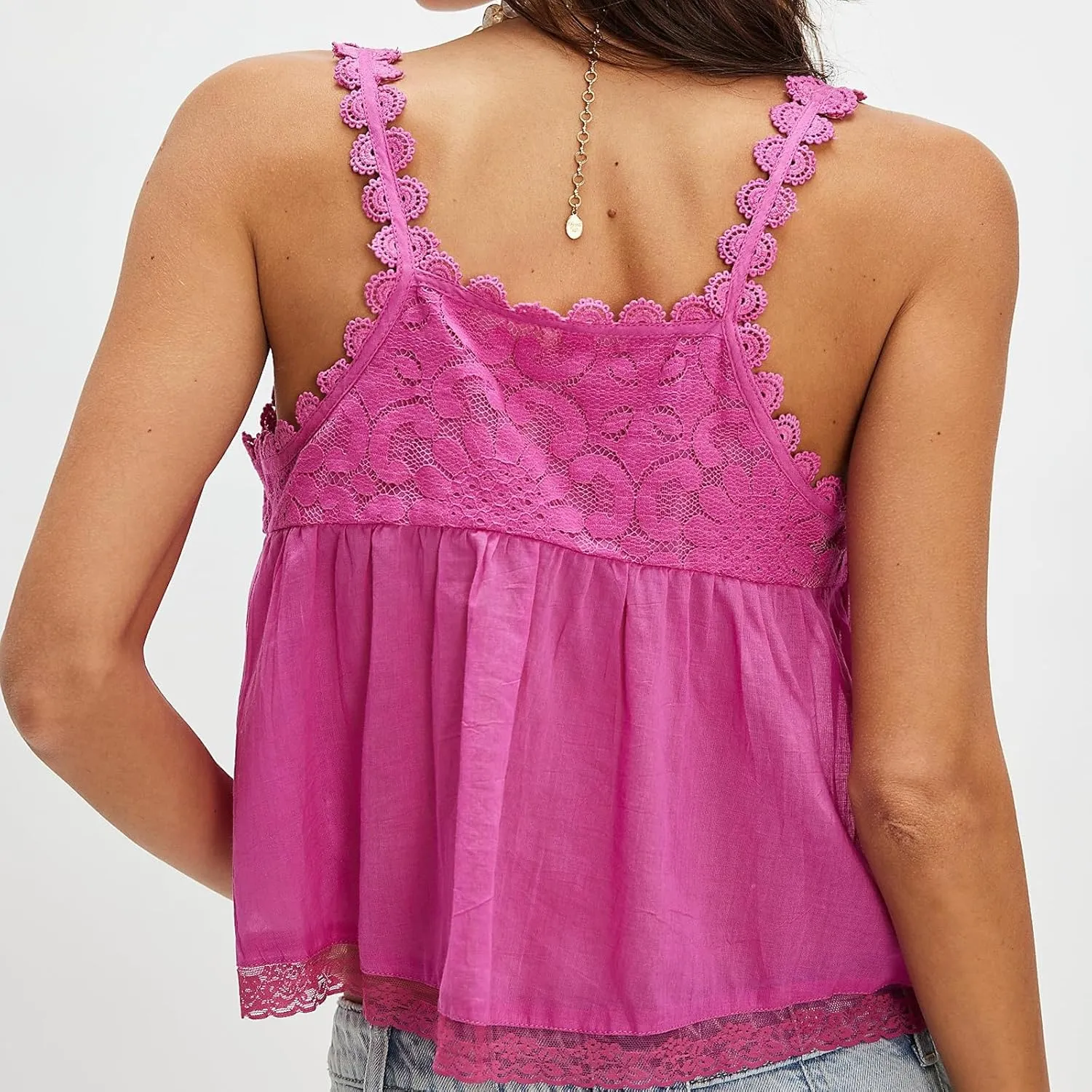 Women Lace Trim Babydoll Tank Top Tie Front Sexy Semi Sheer Y2k Summer Teen Girls Going Out Tops