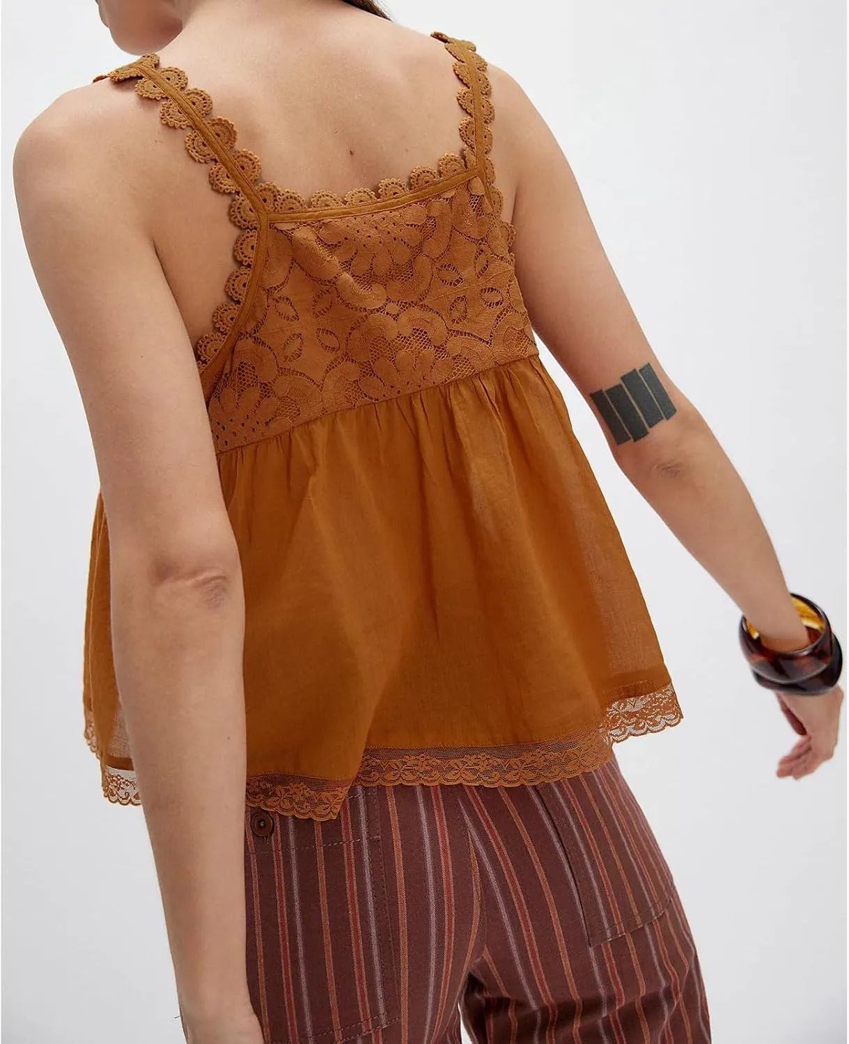 Women Lace Trim Crop Tank Top Tie Front Y2k Sexy Babydoll Cami Shirt Semi Sheer Going Out Tops