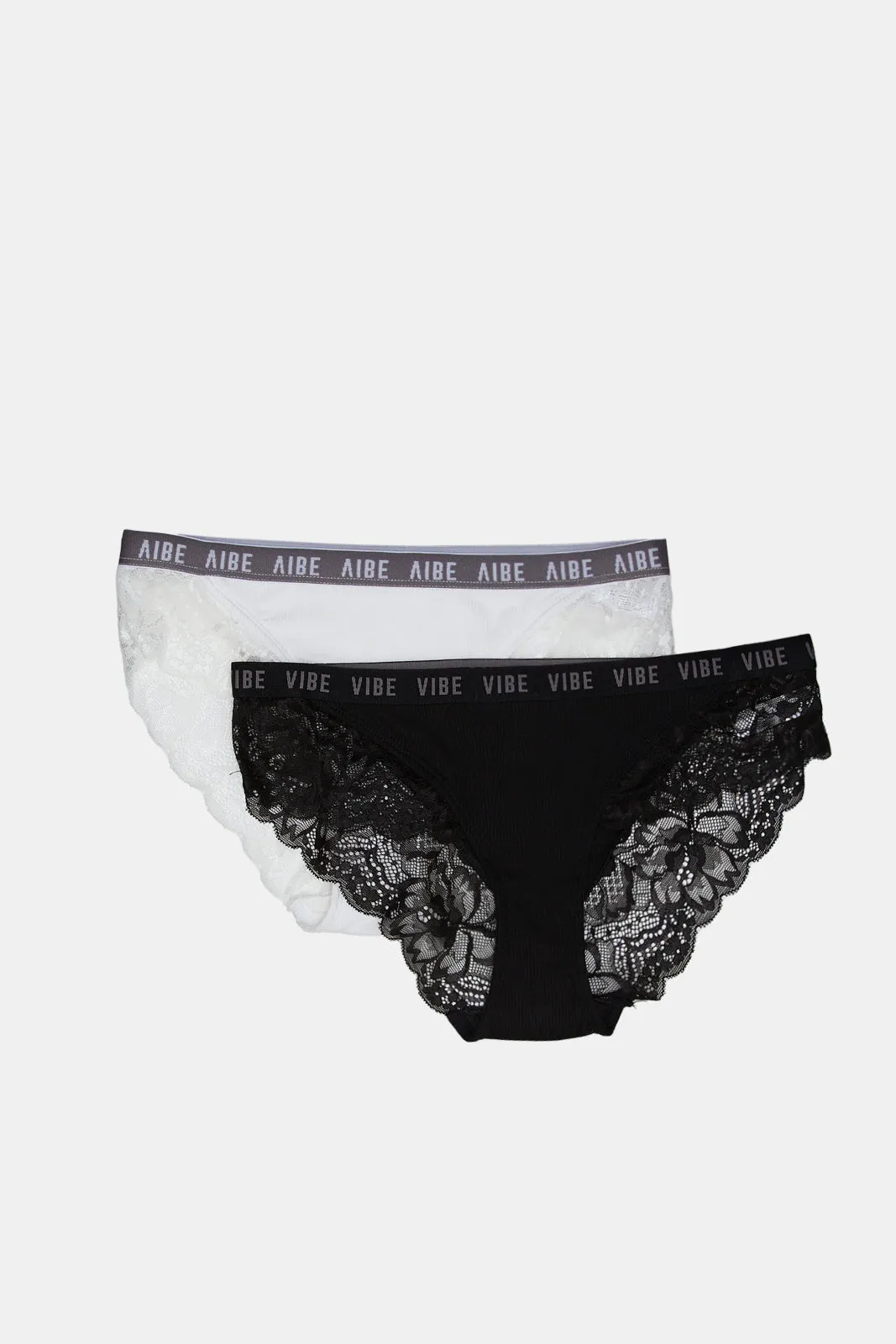 Women White And Black Lace Boyleg Brief (Pack of 2)