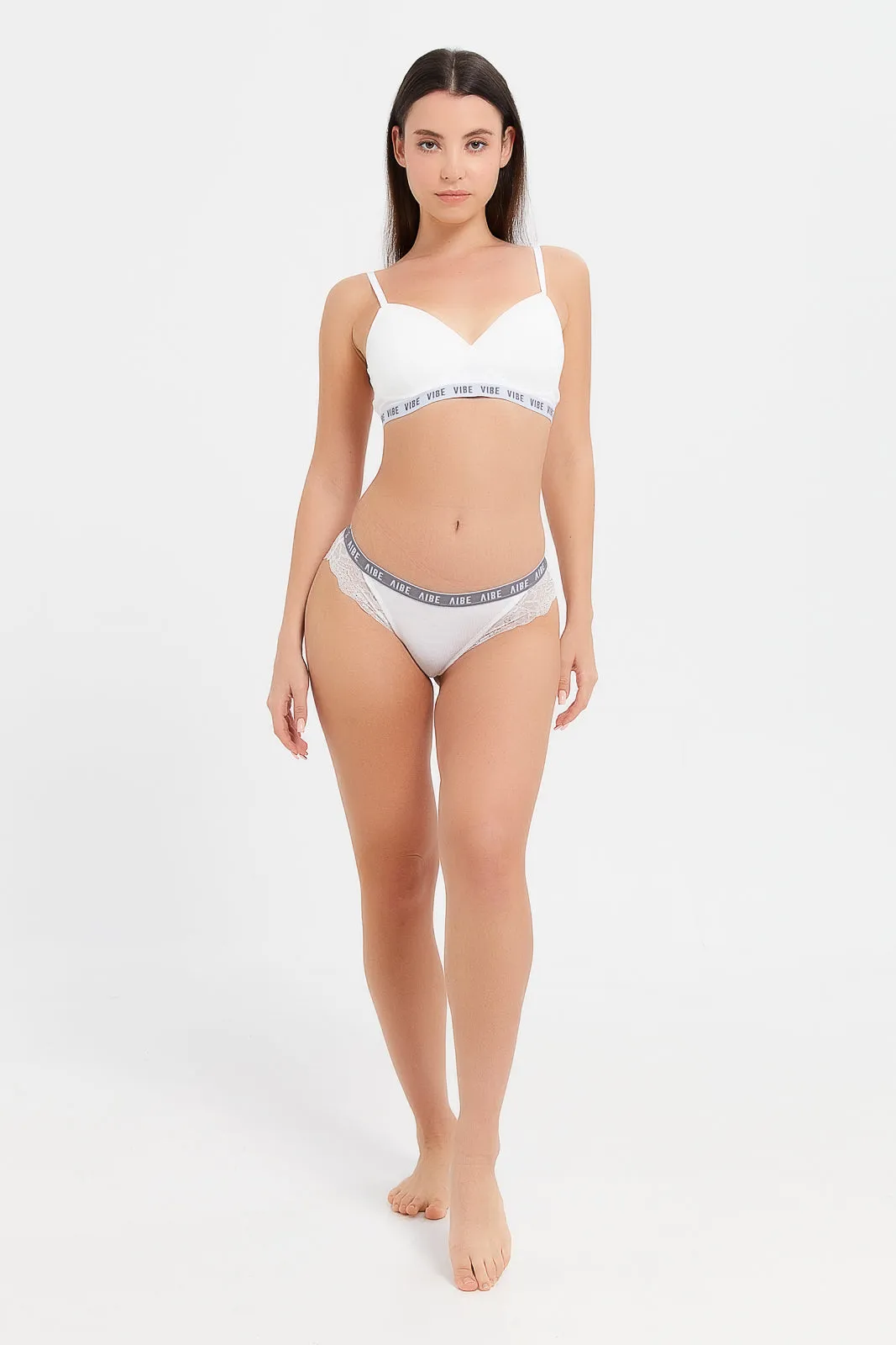 Women White And Black Lace Boyleg Brief (Pack of 2)