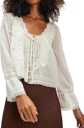 Women Y2k Tie Front Long Sleeve Tops Sheer Lace Trim Square Neck Button Shirt Casual Flowy Going Out Crop Top
