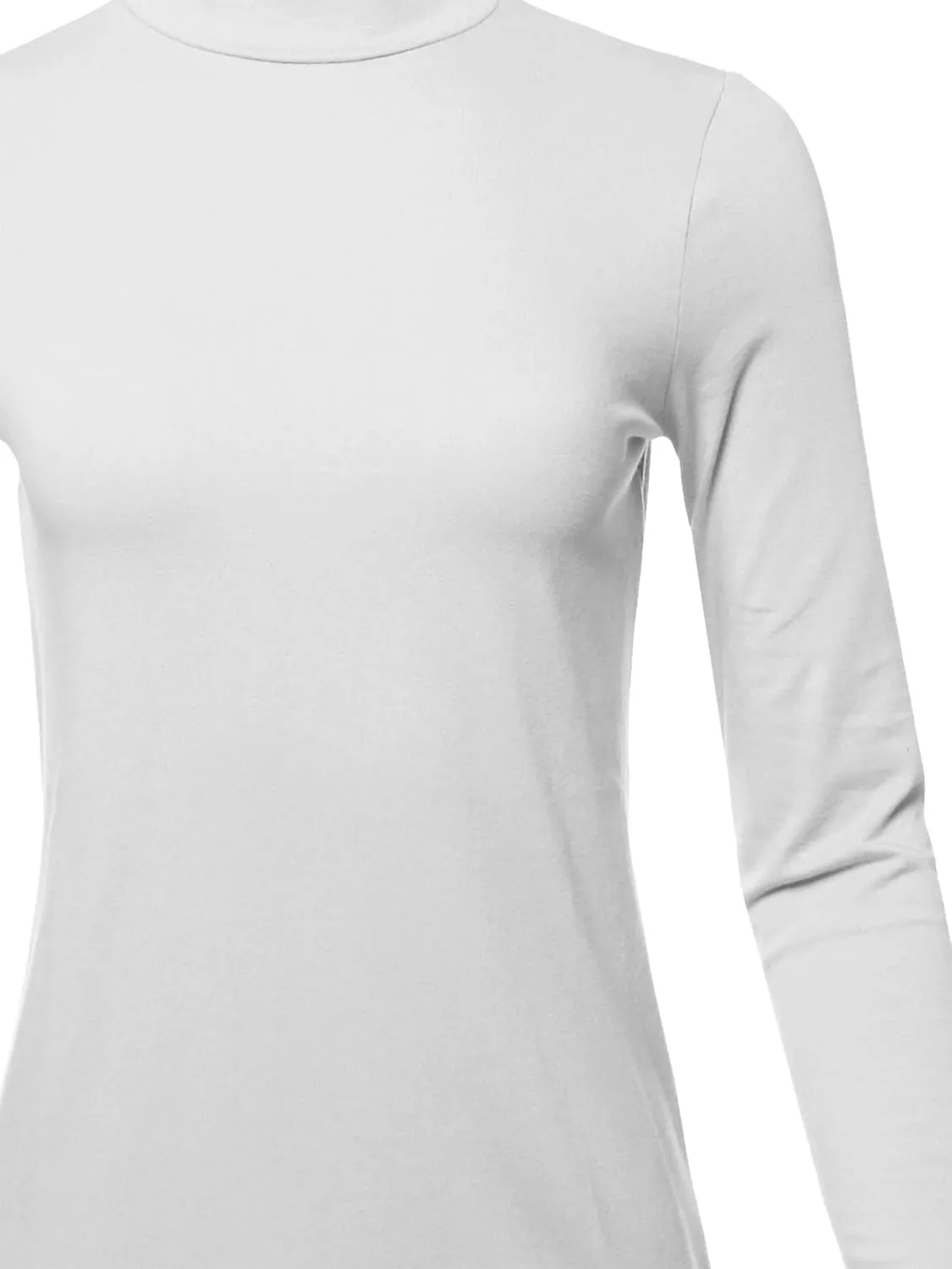Women's Basic Solid Soft Cotton Long Sleeve Mock Neck Top Shirts