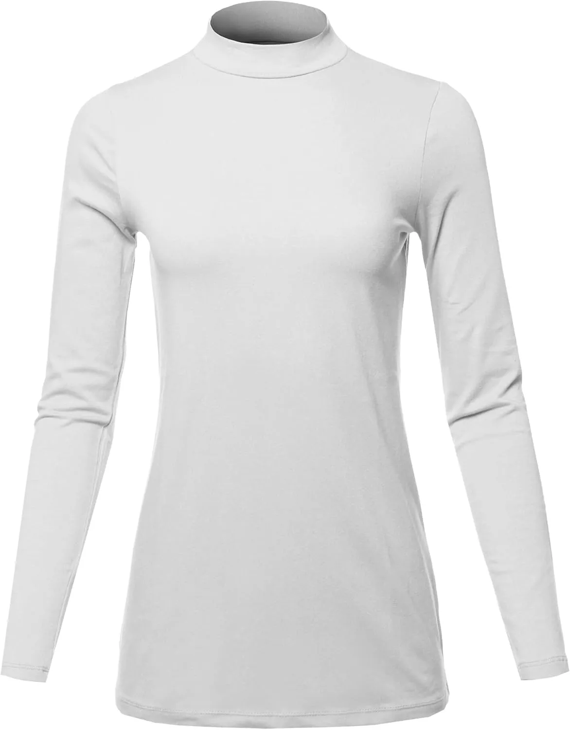 Women's Basic Solid Soft Cotton Long Sleeve Mock Neck Top Shirts