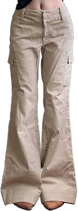 Women's Flare Jeans Low Rise Cargo Jeans Vintage Flared Baggy Denim Pants Street Bell Bottom Trousers with Pockets