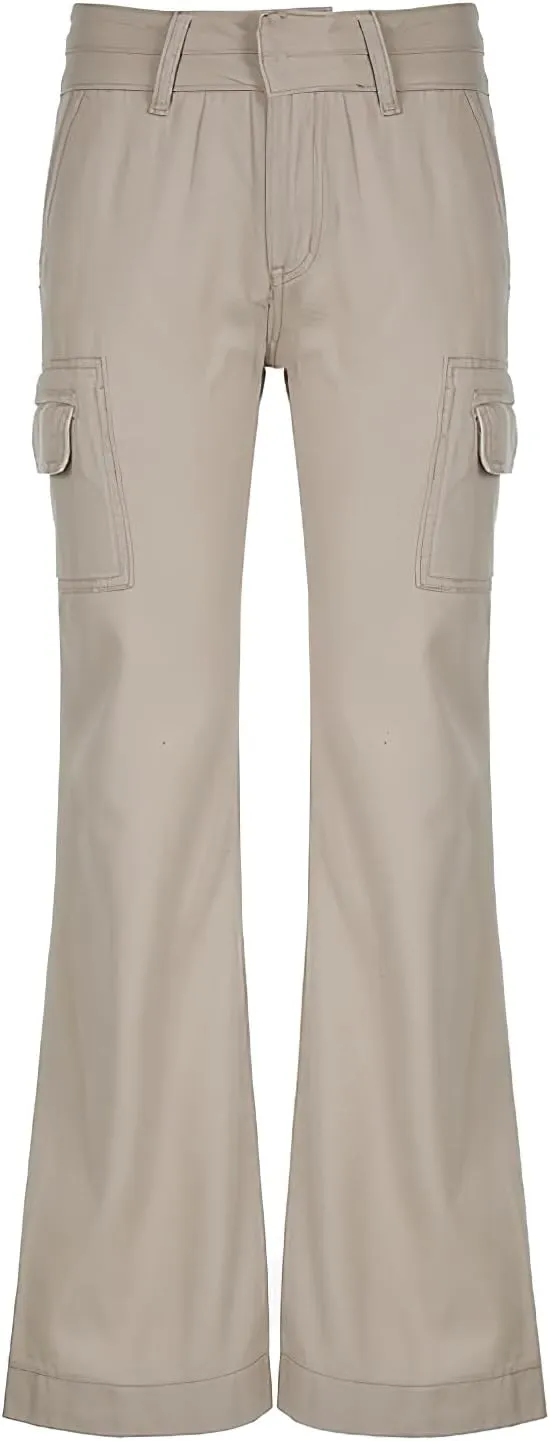 Women's Flare Jeans Low Rise Cargo Jeans Vintage Flared Baggy Denim Pants Street Bell Bottom Trousers with Pockets