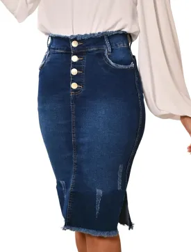 Women's Knee Length Denim Skirt High Stretch Regular and Plus Size