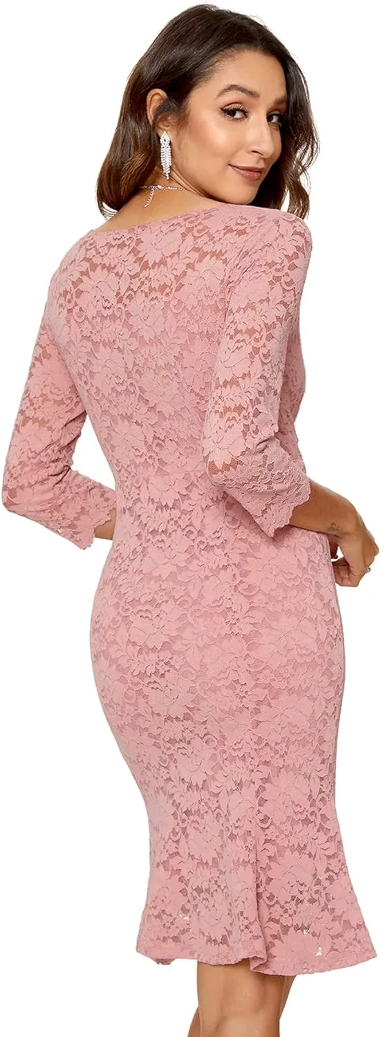 Womens Lace Floral Overlay Sexy V Neck Evening Cocktail Party Mermaid Bodycon Dresses