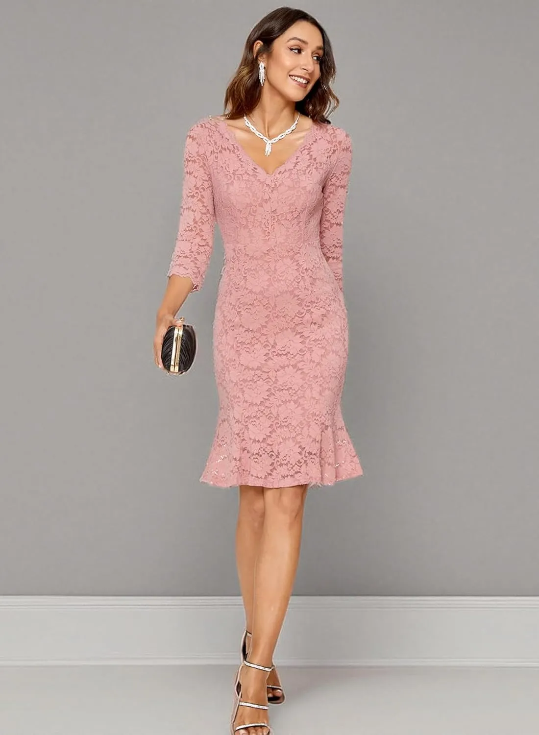 Womens Lace Floral Overlay Sexy V Neck Evening Cocktail Party Mermaid Bodycon Dresses