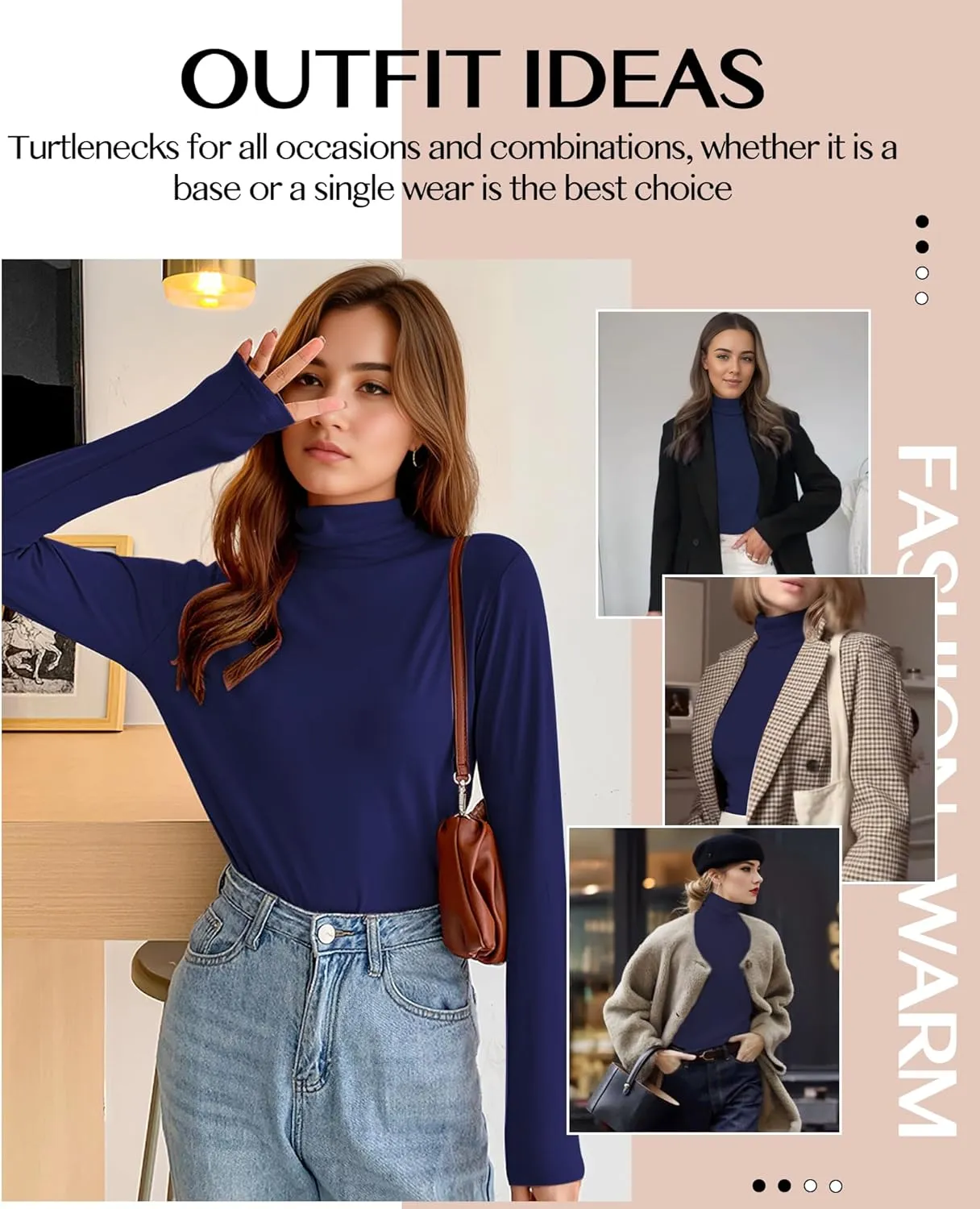 Womens Long Sleeve Turtleneck T-Shirts Mock Neck Underwear Fall Winter Fashion Base Layer Casual Lightweight Soft Tops