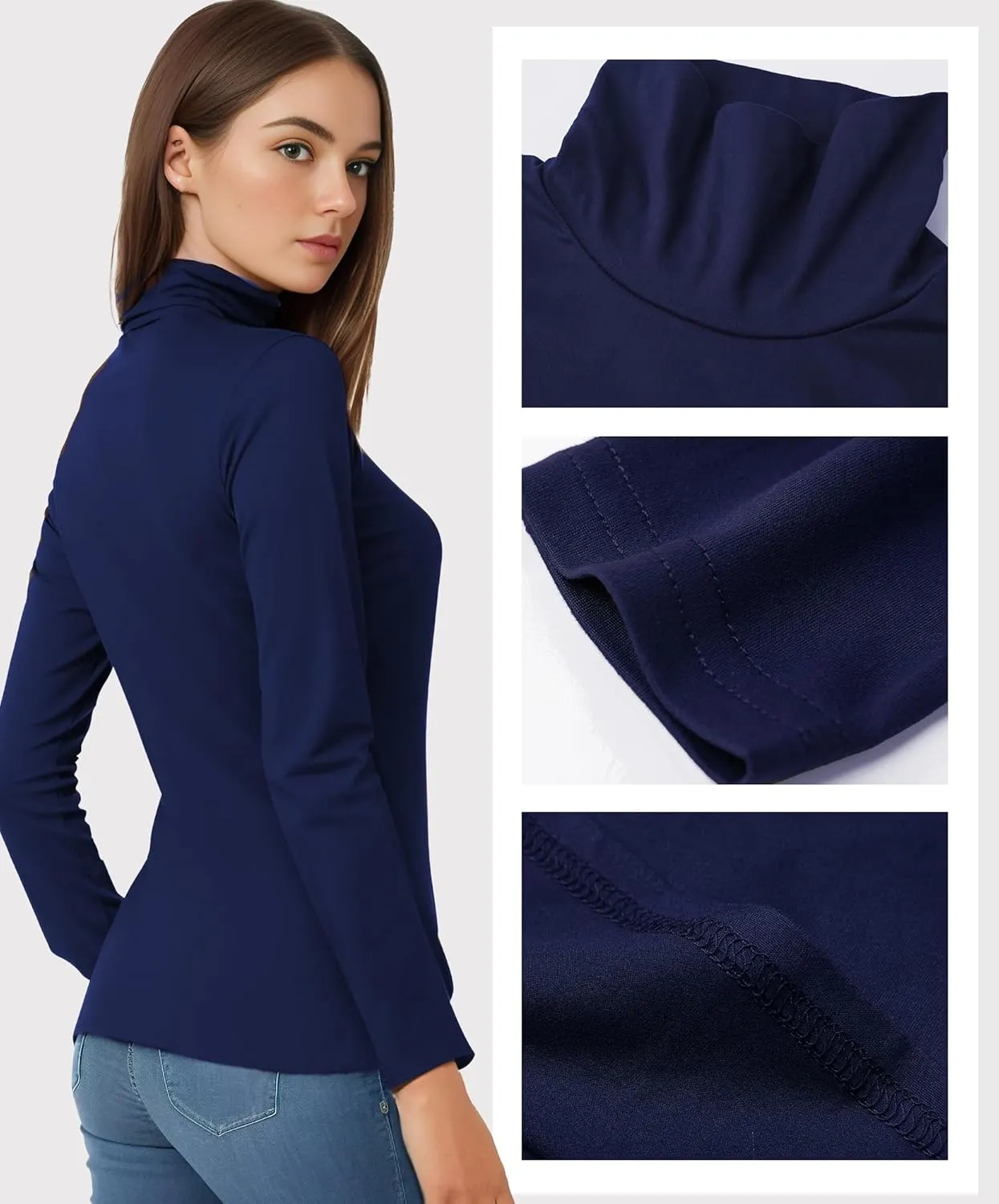 Womens Long Sleeve Turtleneck T-Shirts Mock Neck Underwear Fall Winter Fashion Base Layer Casual Lightweight Soft Tops