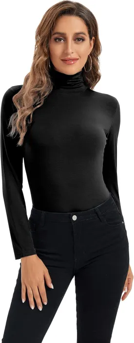 Womens Long Sleeve Turtleneck Tops Soft Stretchy Fitted Base Layer Shirt