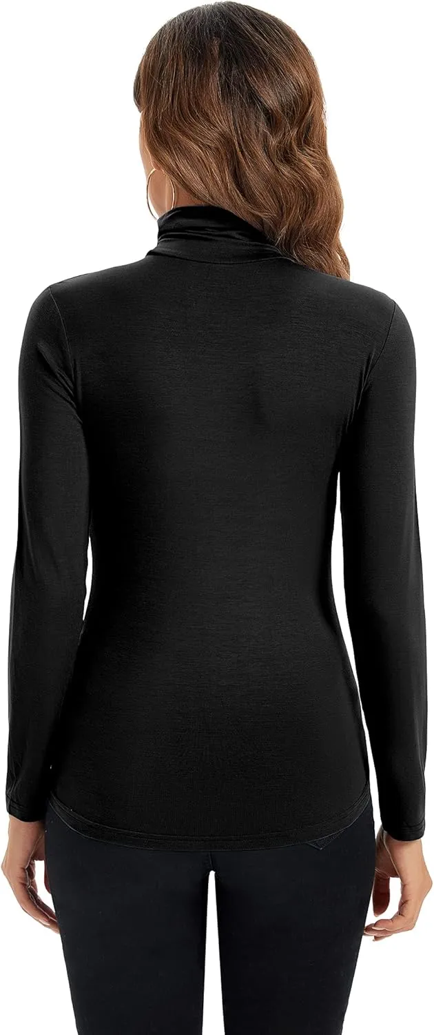 Womens Long Sleeve Turtleneck Tops Soft Stretchy Fitted Base Layer Shirt