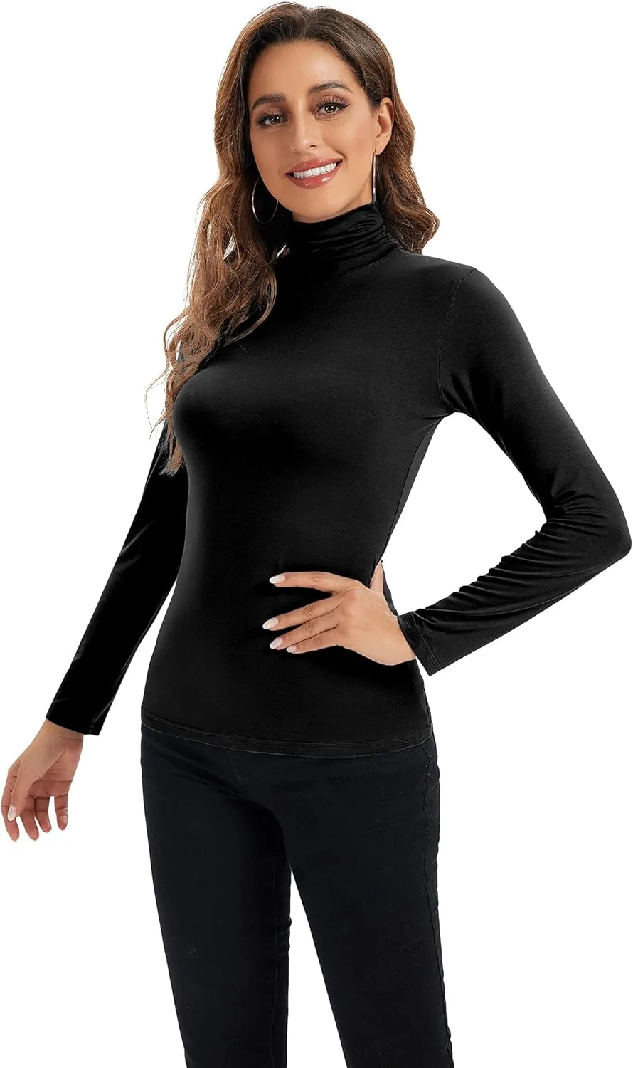 Womens Long Sleeve Turtleneck Tops Soft Stretchy Fitted Base Layer Shirt