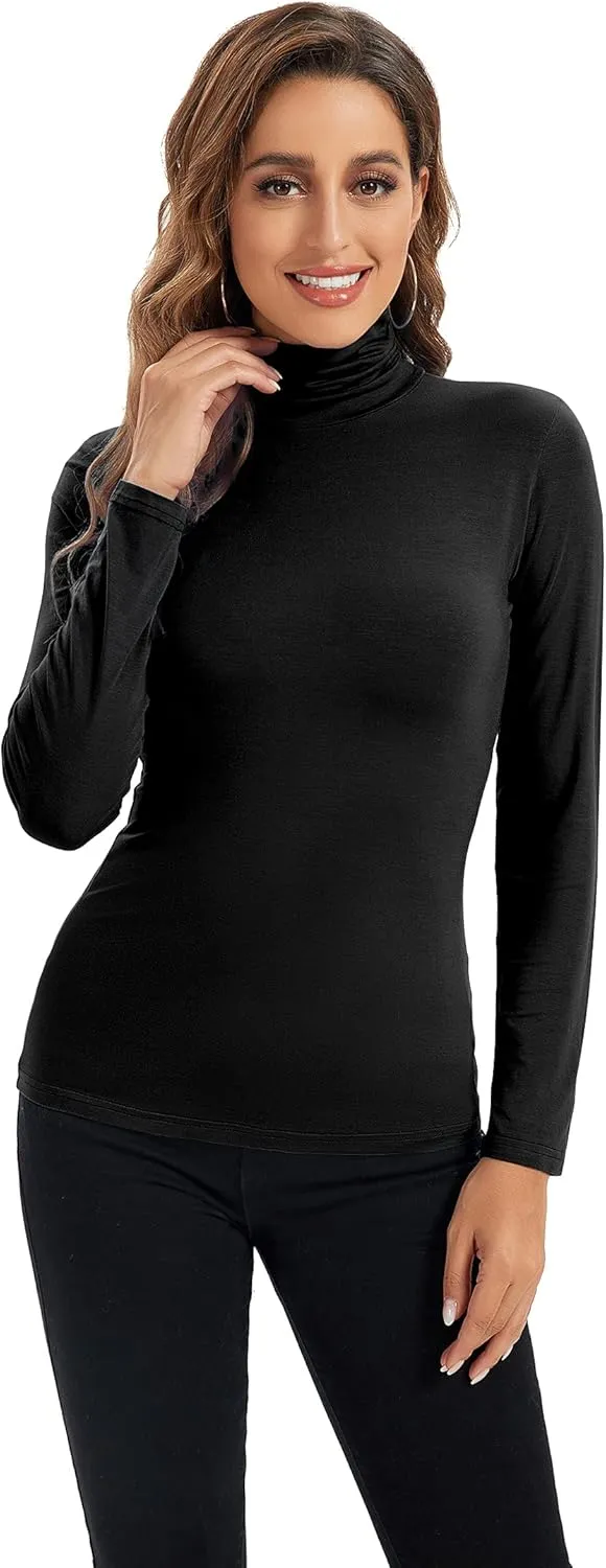 Womens Long Sleeve Turtleneck Tops Soft Stretchy Fitted Base Layer Shirt