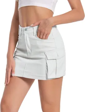 Women's Mini Cargo Denim Skirt, Low Rise Cargo Skirt Button Bodycon Jean Skirt with Pockets Women's Mini Cargo Denim Skirt, Low Rise Cargo Skirt Button Bodycon Jean Skirt with Pockets
