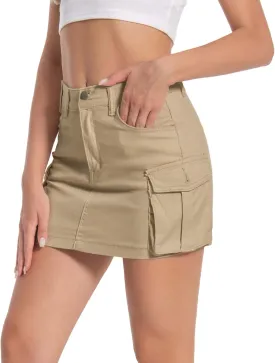 Women's Mini Cargo Denim Skirt, Low Rise Cargo Skirt Button Bodycon Jean Skirt with Pockets