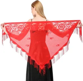 Women's Triangle Lace Shawls Wraps For Bride Wedding Floral Lightweight Fringe Scarf For Evening Party Dress