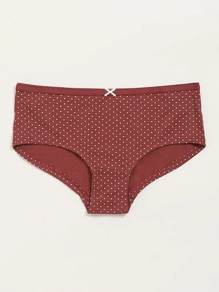 Wunderlove Brown Printed Cotton Blend Briefs - Pack of 3