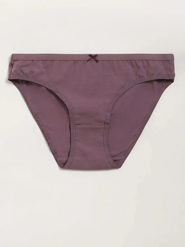 Wunderlove Light Mauve Floral Cotton Blend Bikini Briefs - Pack of 3