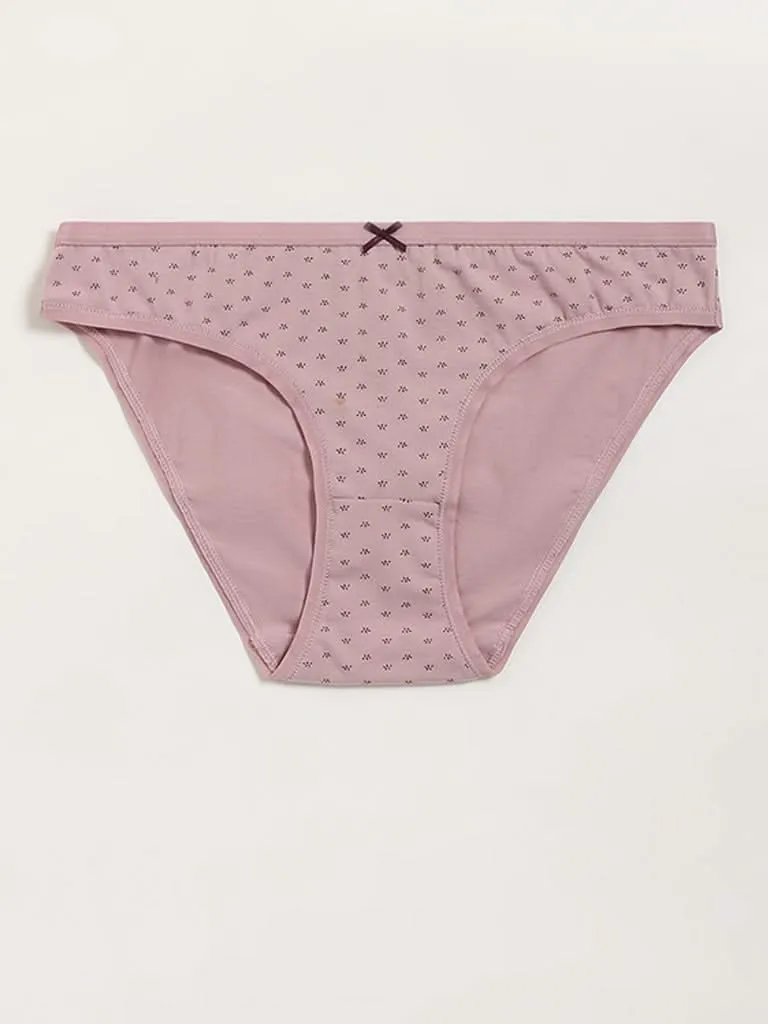 Wunderlove Light Mauve Floral Cotton Blend Bikini Briefs - Pack of 3