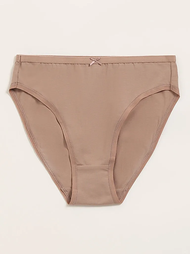 Wunderlove Light Taupe Cotton Blend Hi-Leg Briefs - Pack of 3