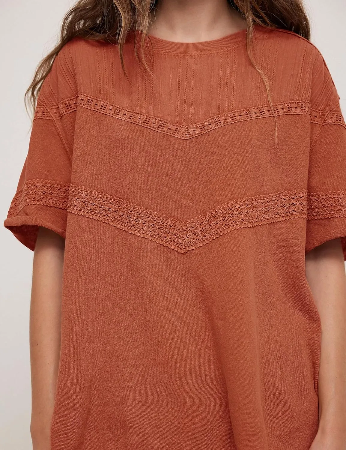 Yidarer Womens Summer Lace Crochet Tops Crewneck Short Sleeve Cute Shirts Casual Cotton Boho Blouses