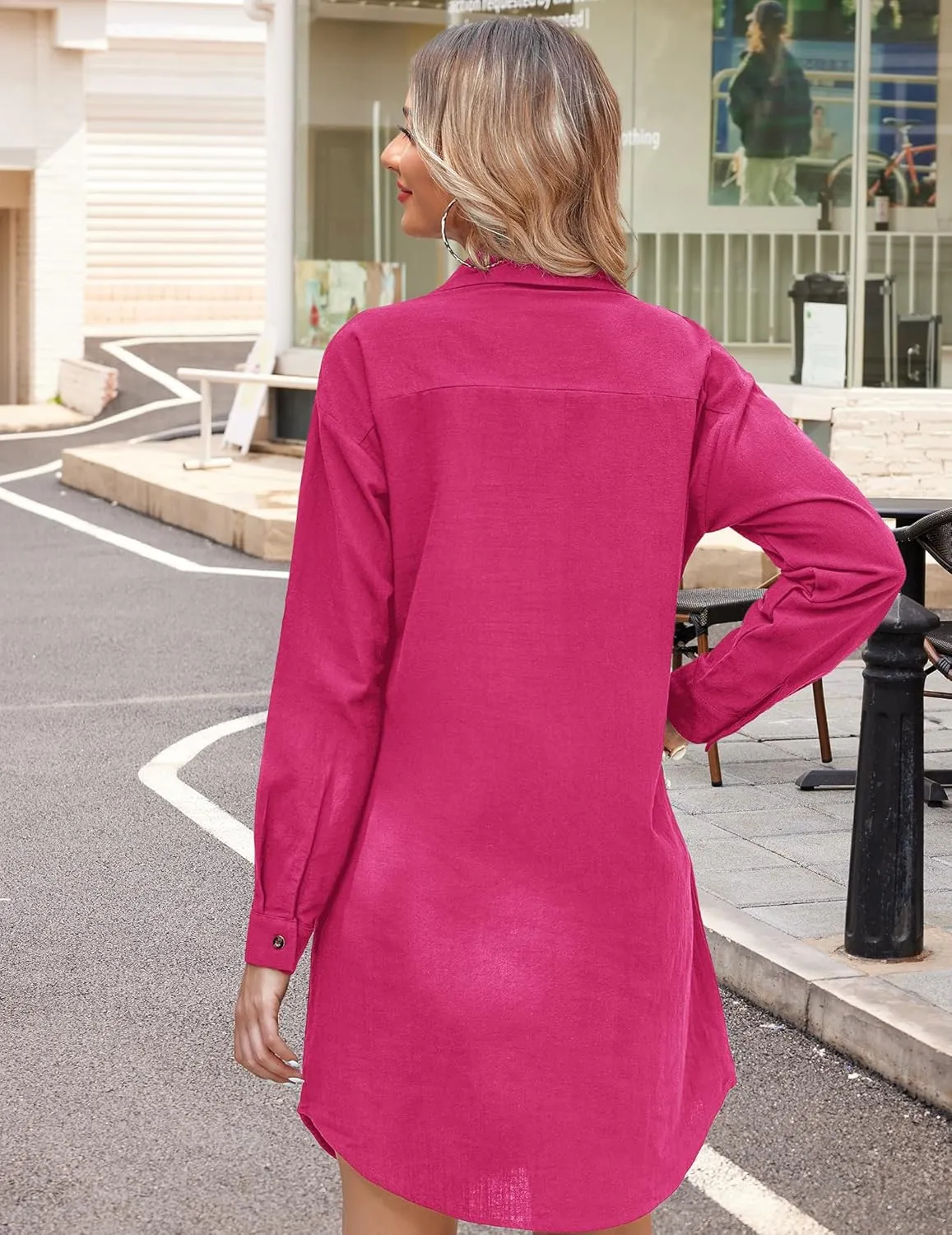 Zeagoo Women Summer Dress 2025 3/4 Sleeve Cotton Linen Button Down V-Neck Shirt Dresses Casual Loose Aline Dress