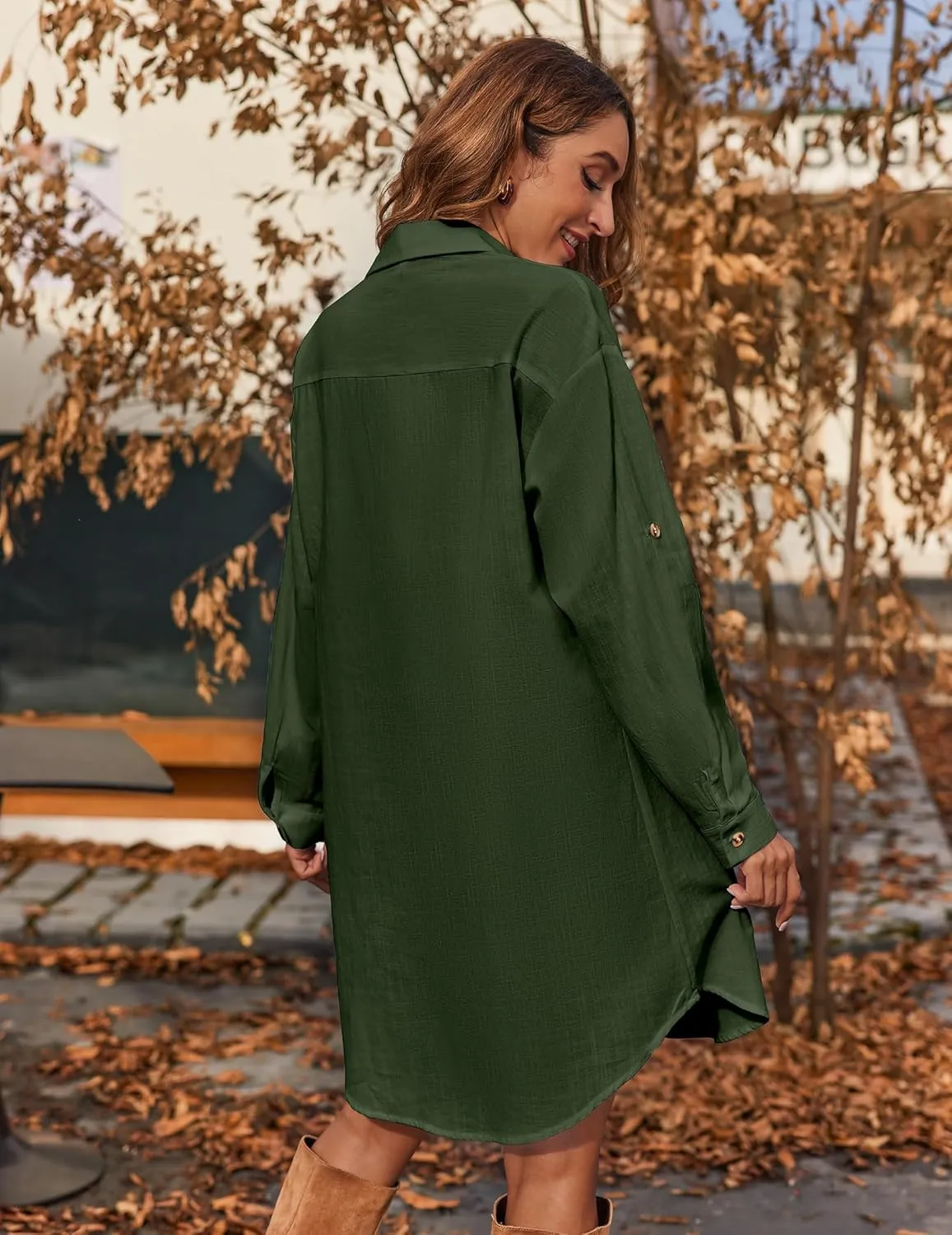 Zeagoo Women Summer Dress 2025 3/4 Sleeve Cotton Linen Button Down V-Neck Shirt Dresses Casual Loose Aline Dress