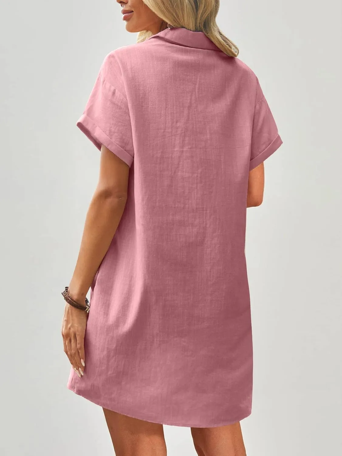 Zeagoo Womens Cotton Shirt Dress Summer Casual Short Sleeve Button Down Beach Cover Up Shirts with Pockets